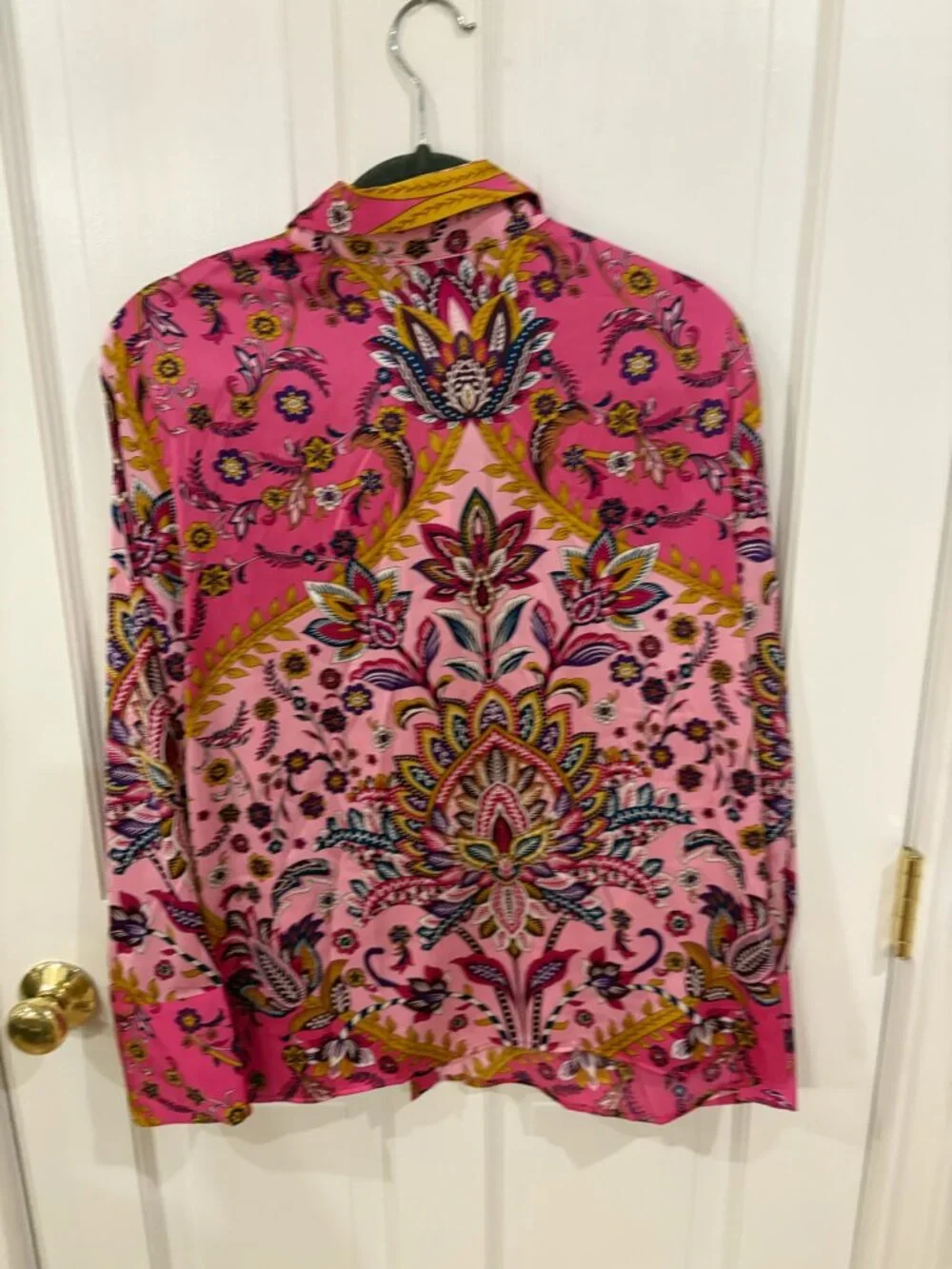 Rachel Zoe, Silk Blouse, multi-colored bohemian paisley and floral border print, - Picture 2 of 2